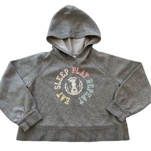 GAP Hooded Pullover Sweatshirt Gray Eat, Sleep, Play, Repeat Girls Size Small